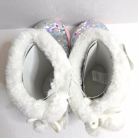 Girls Silver White Booties with Sequins, Warm Sparkly Slippers, Great Gift NWT - Picture 5 of 8